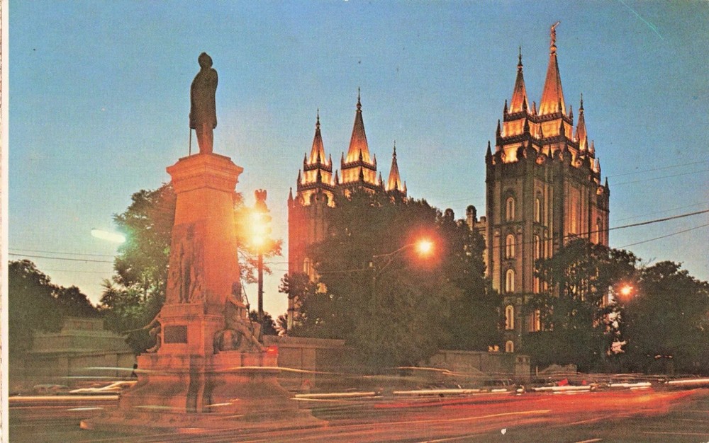 Pioneer Monument & Mormon Temple - Salt Lake City Utah UT - Postcard