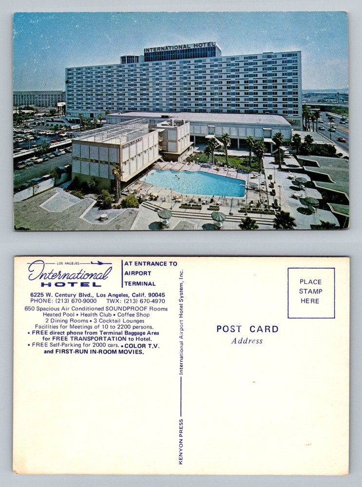 Los Angeles, CA-California, Hotel Airport Terminal Pool View Vintage Postcard
