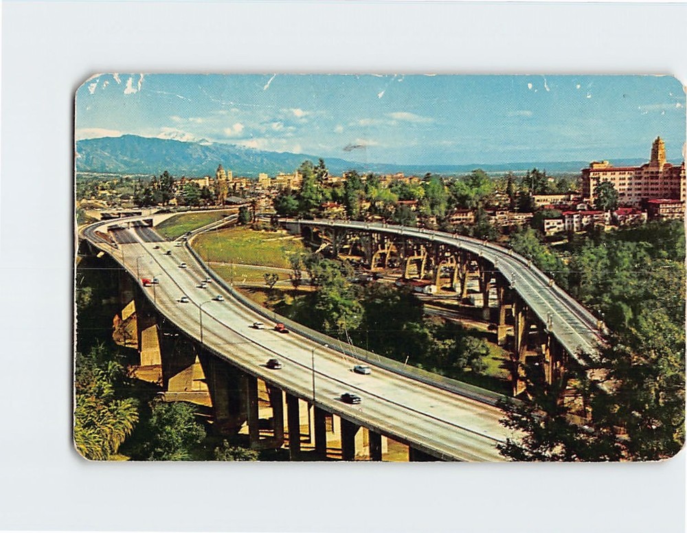 Postcard Arroyo-Seco Colorado Street Bridges Pasadena California USA