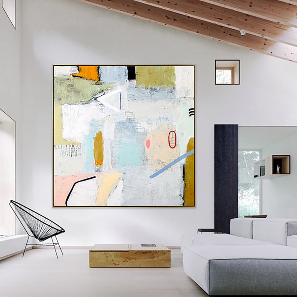 Abstract Painting Large Acrylic Canvas Wall Art Expressionism Playful Modern