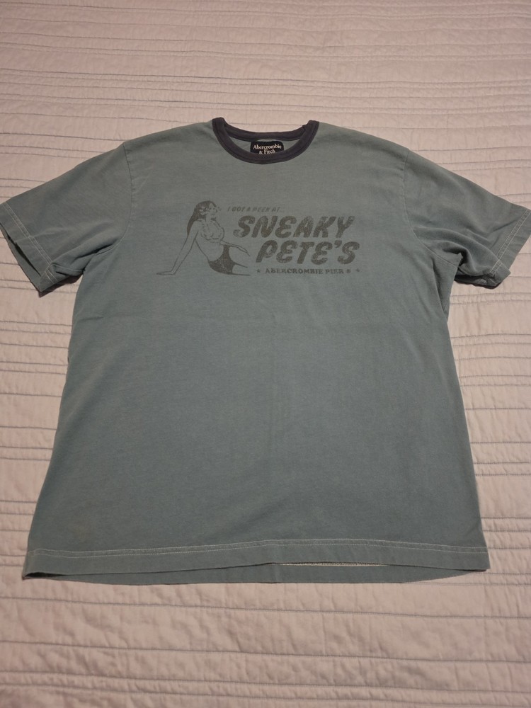 Vintage Y2K Humor Vulgar Abercrombie Fitch Sneaky Petes Ringer Tee Blue Large