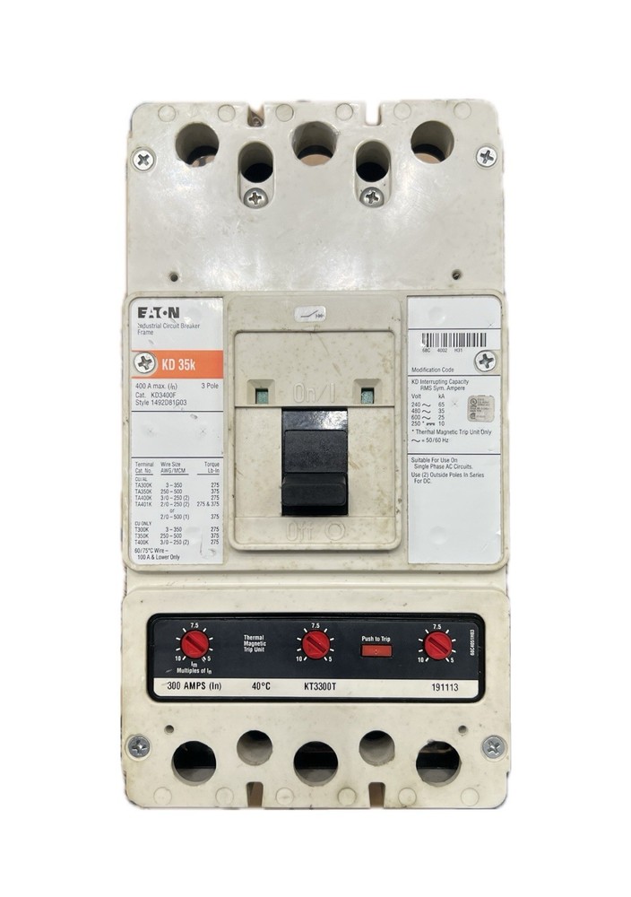Eaton Kd3400F Circuit Breaker 300 Amp Trip Unit 600V 3-Pole Used Free Shipping!!