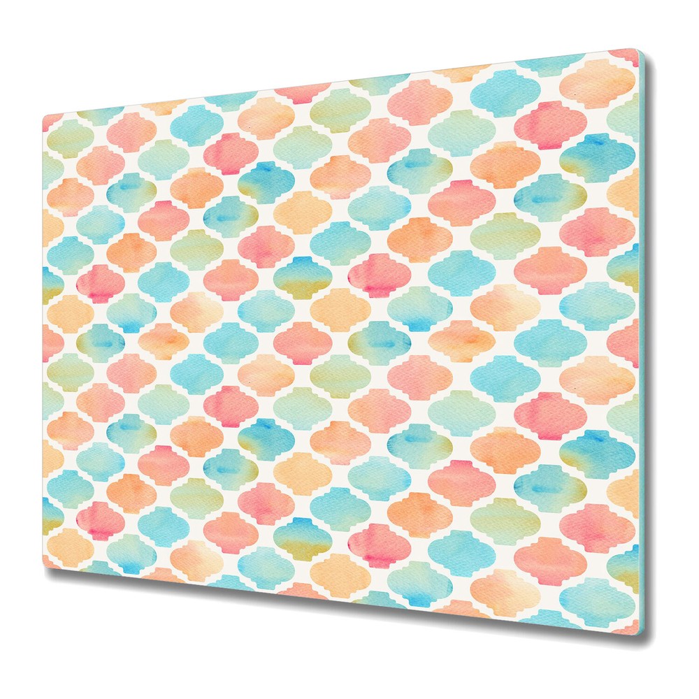 Tempered Glass Worktop Saver Colourful Moroccan Colourful Watercolour 60x52