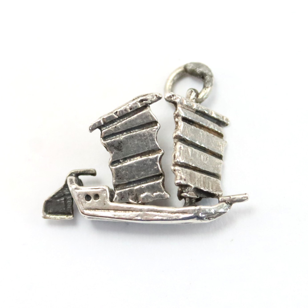 Vintage Sterling Silver 3D CHINESE JUNK BOAT Charm - Articulated Sails