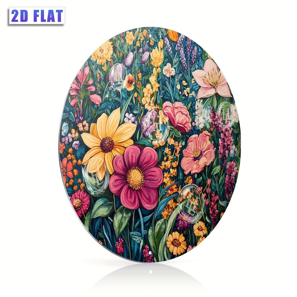 Love Garden Floral Painting Round Aluminum Waterproof Wall Art