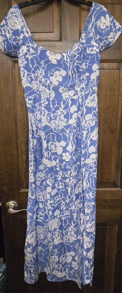Abercrombie & Fitch Camille Blue White Floral Off Shoulder Maxi Long Dress  M