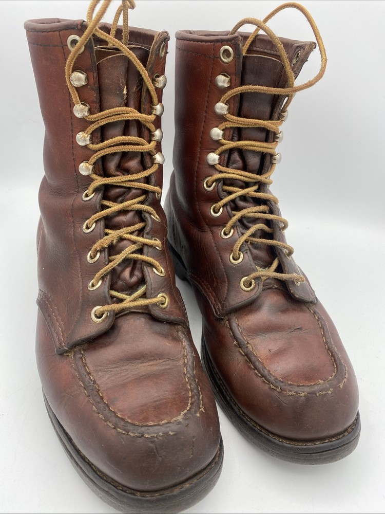 Vintage 70s Red Wing Moc Toe Boots Men Size 7 Crepe Sole 8 Inch