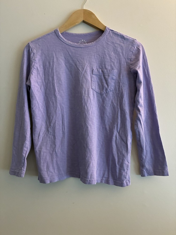 Primary Kid Girl Solid Lilac 100% Cotton Crewneck Long Sleeve Pocket Shirt Sz 12