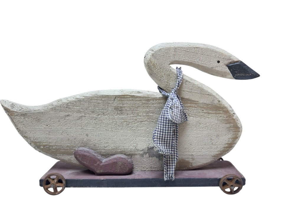 Handmade Wooden Goose Cart Decor Rustic Farmhouse Primitive 18”
