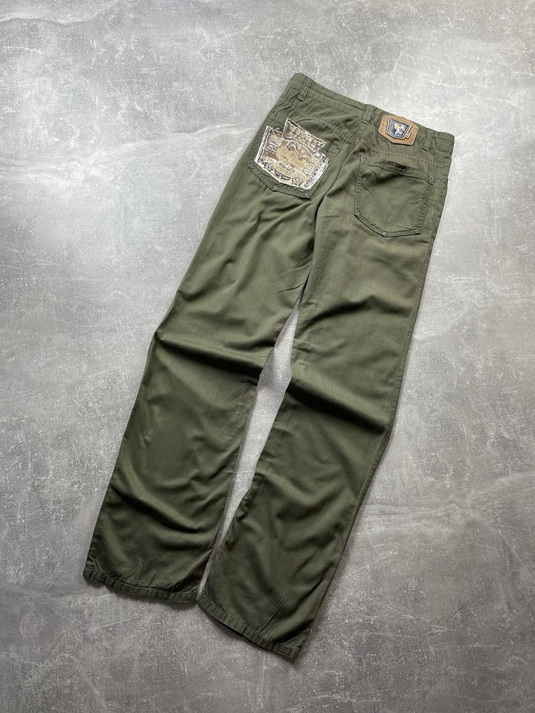 Dolce & Gabbana D&G Vintage Olive Green Size 32/46 Distressed Logo Patch Pants