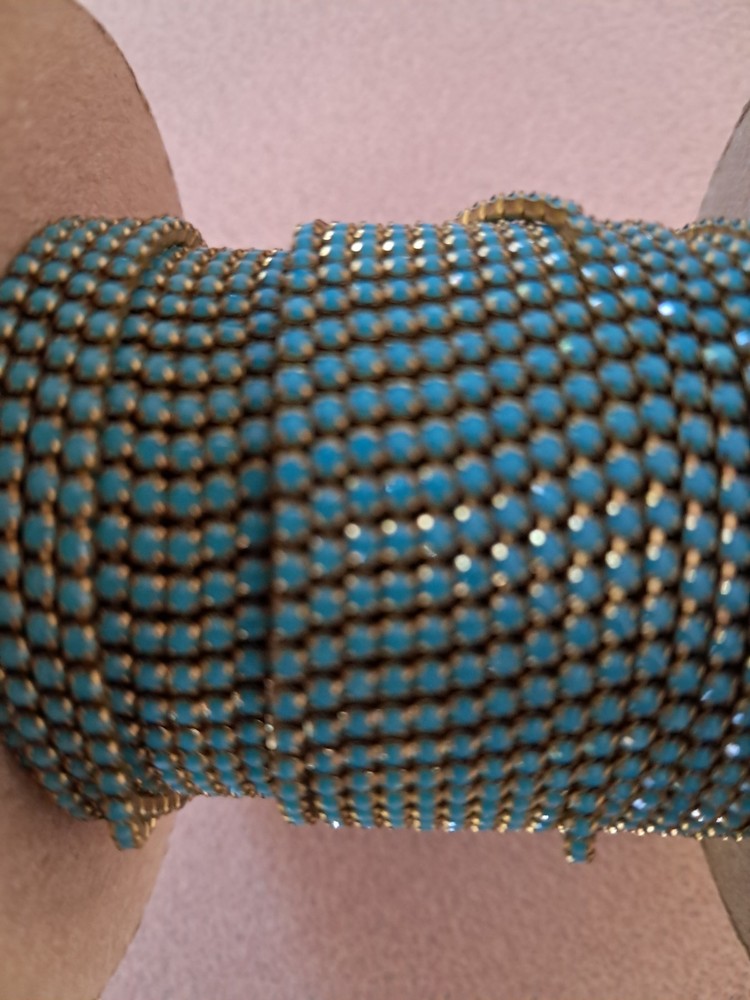 6ft Swarovski Rhinestone Chain in Turquoise & Brass - 12 Pack