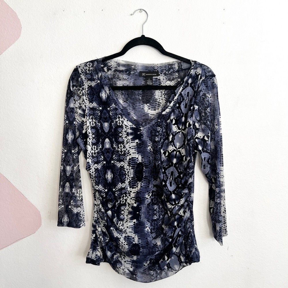 Vintage Mesh Snake Print Top Y2K 2000s Glam Indie Sleaze Blue Large