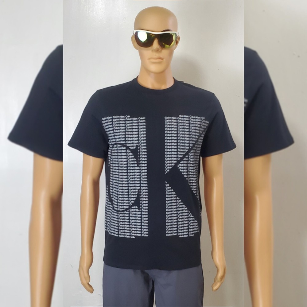 CALVIN KLEIN TSHIRT MEN'S CREW NECK SHORT SLEEVE GRAPHIC BIG LOGO SIZE S BLACK