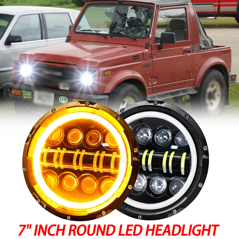 For 1986-1995 Suzuki Samurai DOT 7inch Round LED Headlights Hi/Lo  Beam PAIR