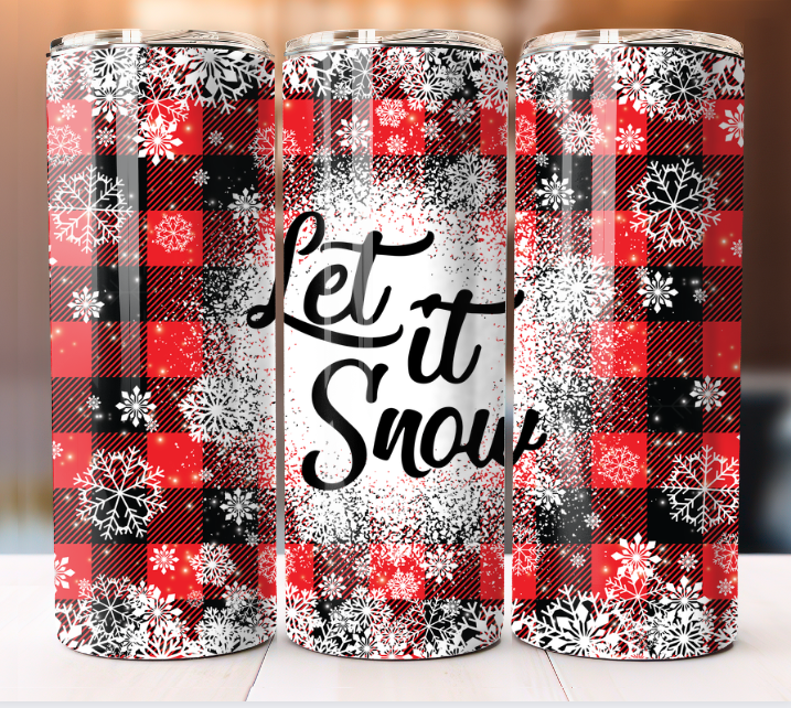 Let it Snow Plaid snowflake Cup Tumbler Mug 20 oz Stainless Steel