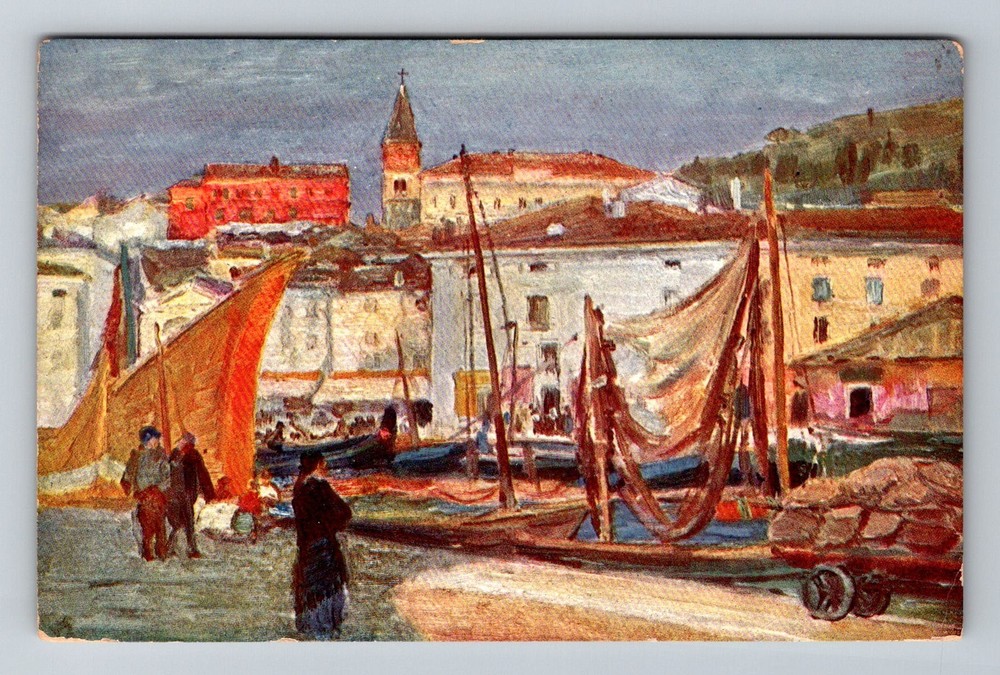 Slovenia- Pirano Fisherman's Port Adriatic Sea Town Postal Old Vintage Postcard