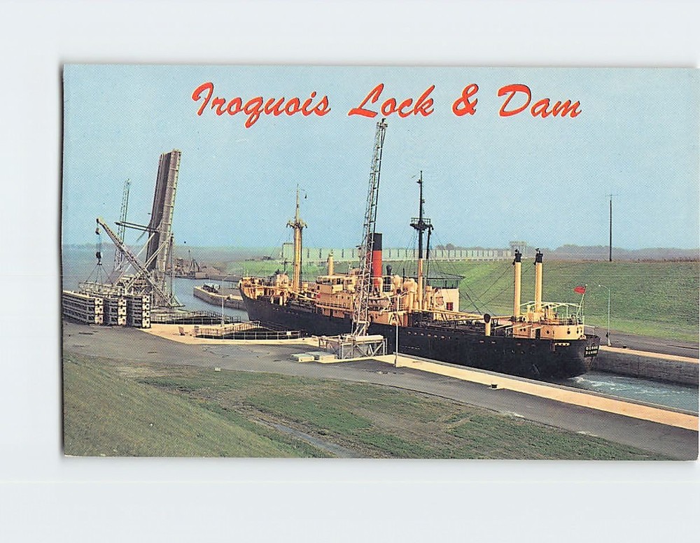 Postcard Iroquois Lock & Control Dam St. Lawrence Seaway Canada