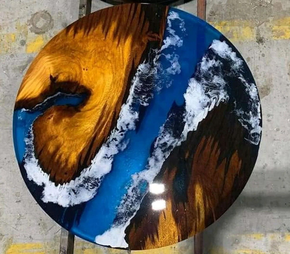 14 Inch Ocean Waves Epoxy Table Top Custom Handmade Furniture