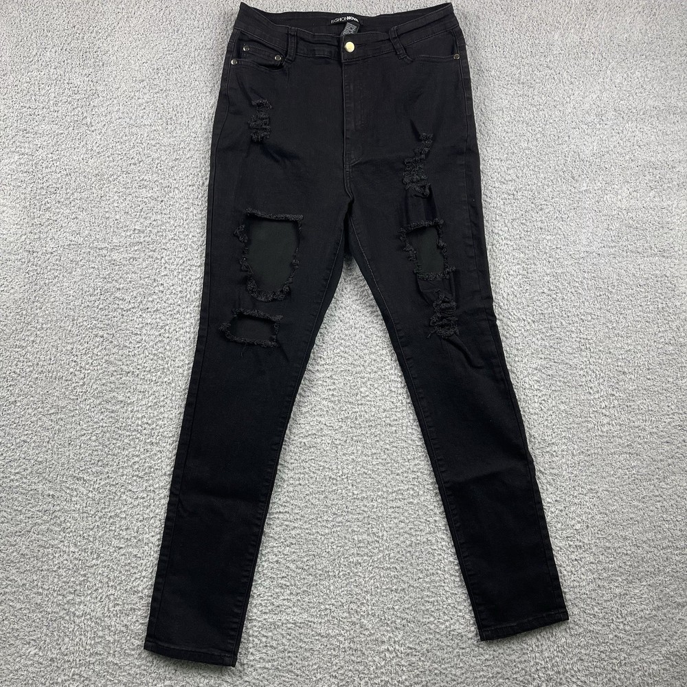 fashion nova women's size 15 black distressed jeans