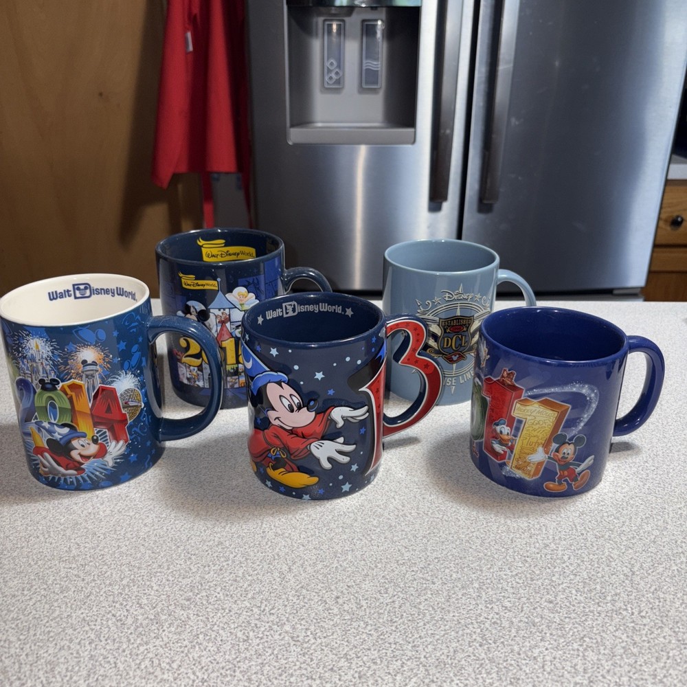 Vintage Walt Disney World Mickey Mouse Coffee Mug Set 2011-2015 & Cruise Line