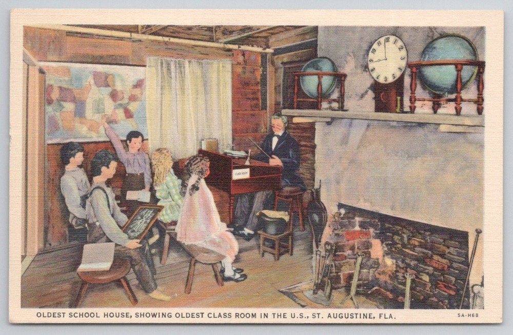 Oldest School House Classroom St. Augustine, FL Vintage Curt Teich Postcard