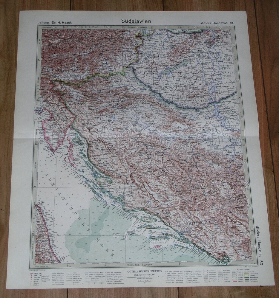 1927 Map Of Yugoslavia / Dalmatia Italian Istria Italy Slovenia Croatia Bosnia