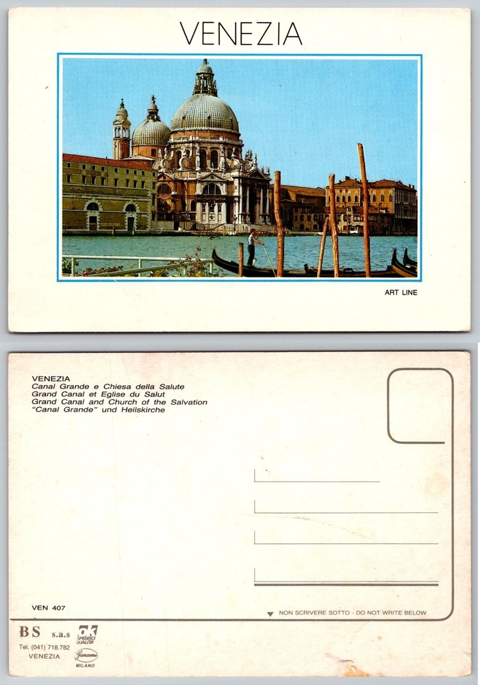Venice Grand Canal Santa Maria della Salute Church Gondola Postcard