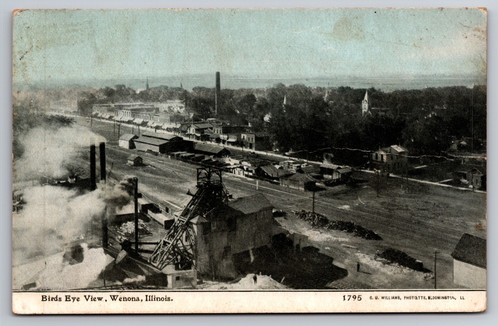 Birdseye View Wenona Illinois IL Coal Mine Main Street 1910 Postcard