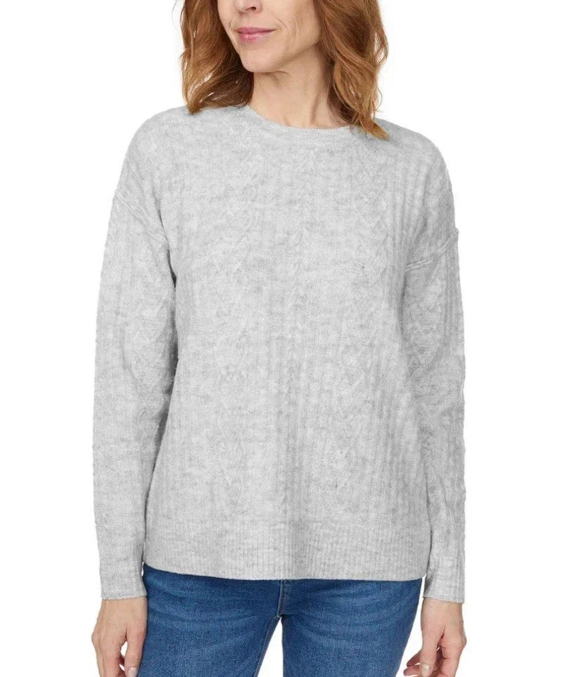 Legendary Outfitters Women's Cozy Cable Knit Sweater, Light Heather Gray, XL