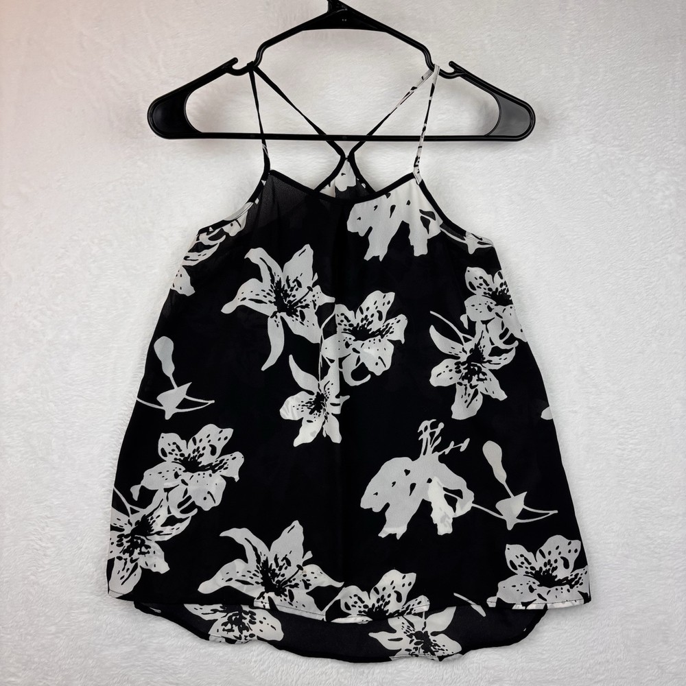 Banana Republic Black White Orchids Halter Top Women's Size XXS Petite Preowned