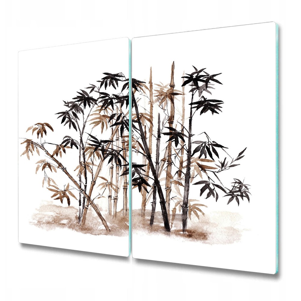Chinese Style Bamboo Glass Worktop Saver with Gold Tropical Leaves 2x30x52