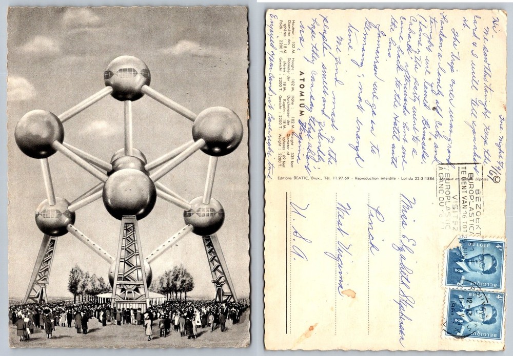 Vintage 1961 Atomium Brussels Belgium Postcard - Expo 58 Landmark