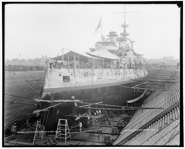 Photo:U.S.S. Massachusetts in Dry Dock Naval Warship 1896-1901