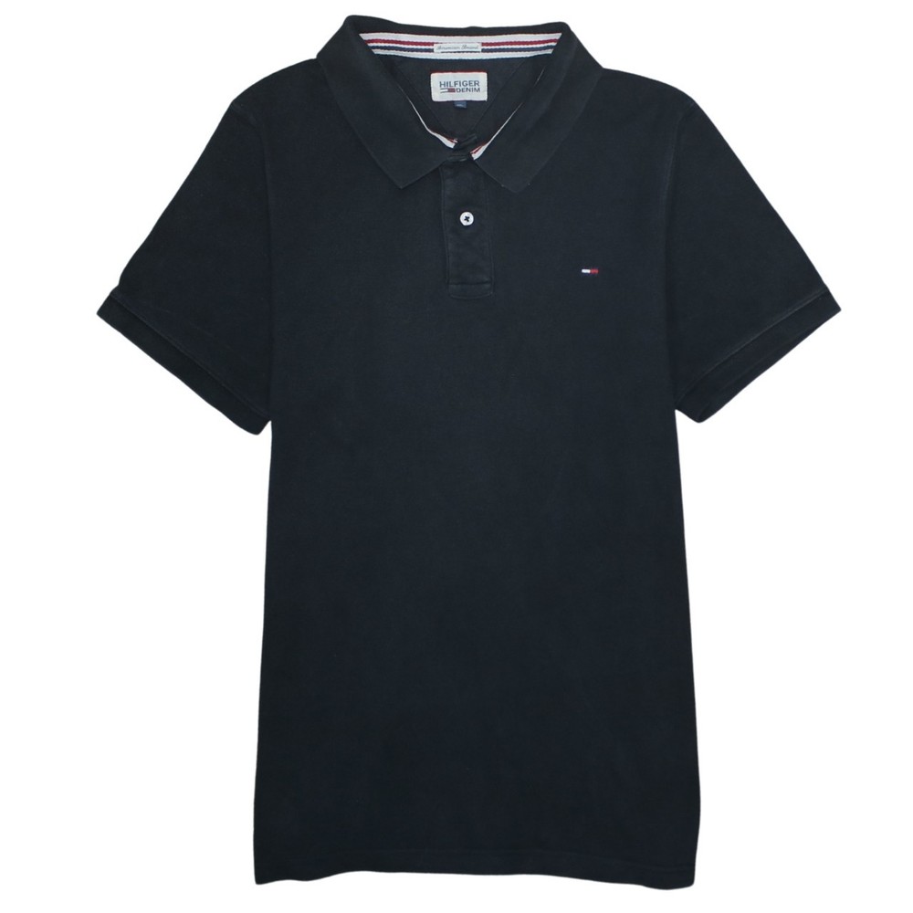 Tommy Hilfiger Womens Polo Shirt Black Cotton Knit Embroidered Flag Logo XL