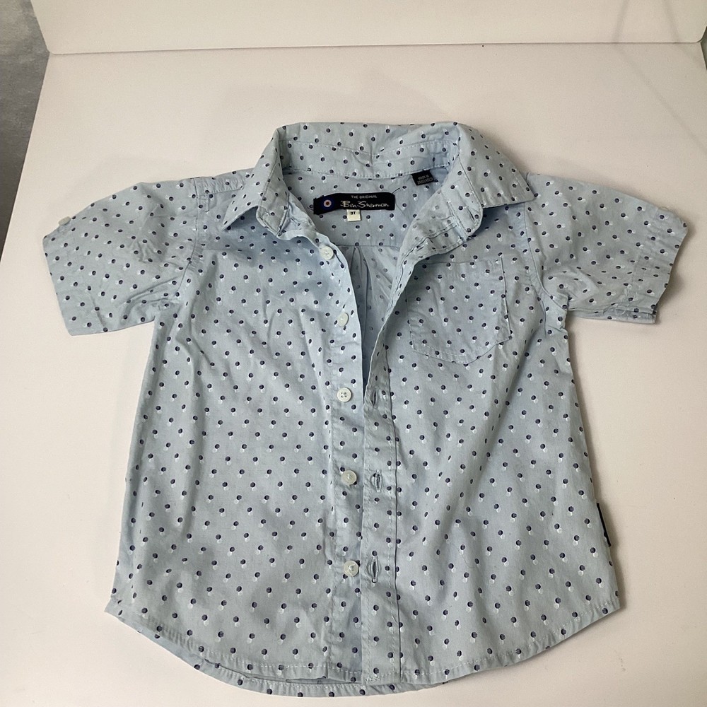 Ben Sherman Boys Blue Dot Print Short Sleeve Button Up Shirt Size 3T