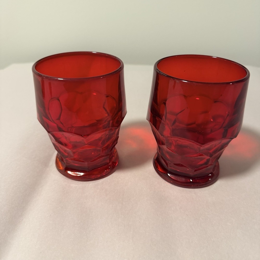 Ruby Red Georgian Flat Tumblers Glass 12 oz Fenton Viking Set Of 2 c 1930s