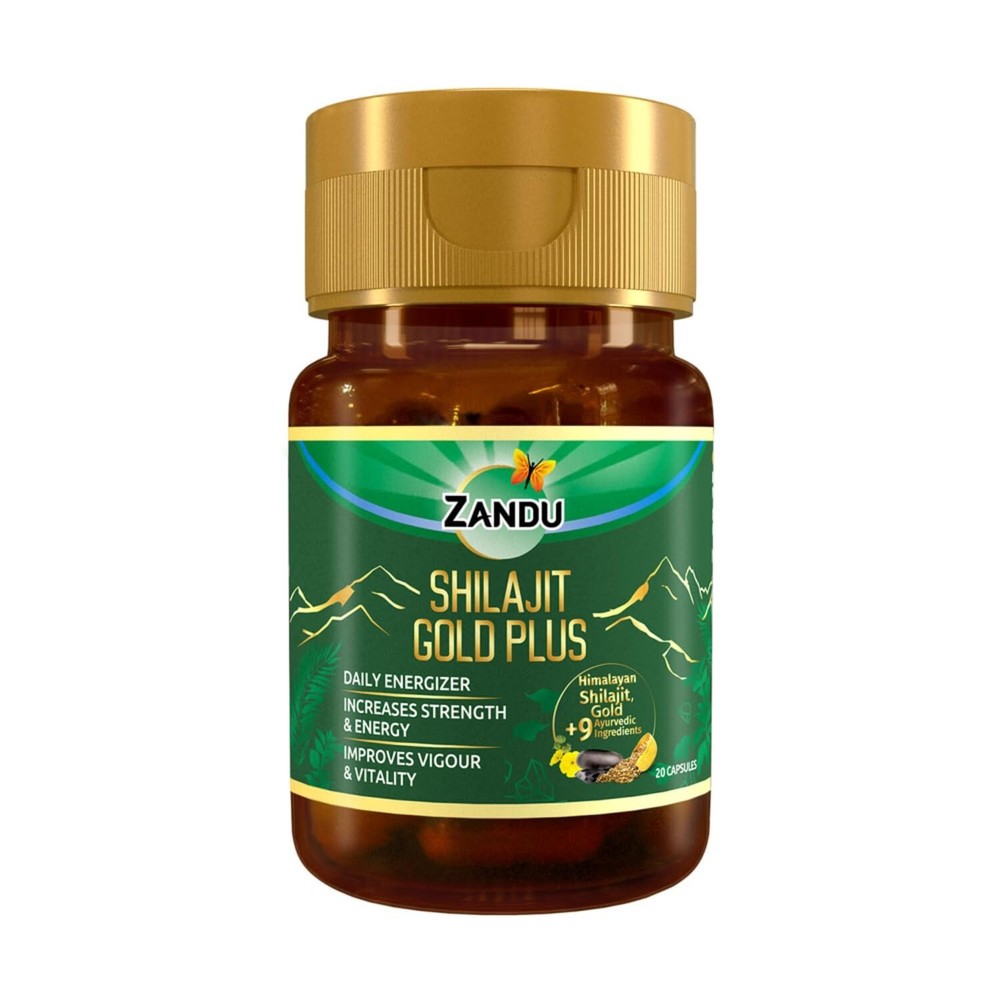 Pure Himalayan Shilajit & Gold Capsules - Zandu Shilajit Gold Plus - 20 Caps