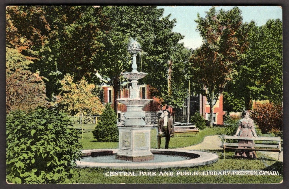 Canada PRESTON Ontario Postcard 1910s Central Park Public Library