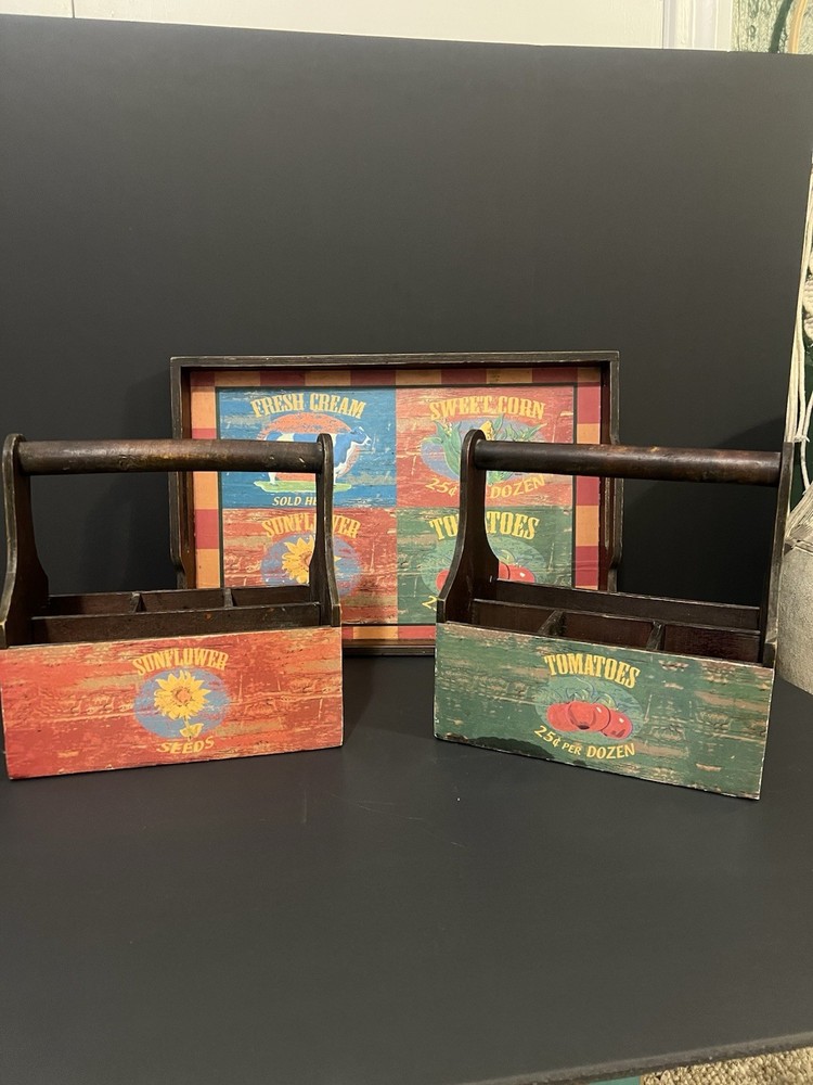 Vintage Wooden Divided Box Set with Removable Tray  