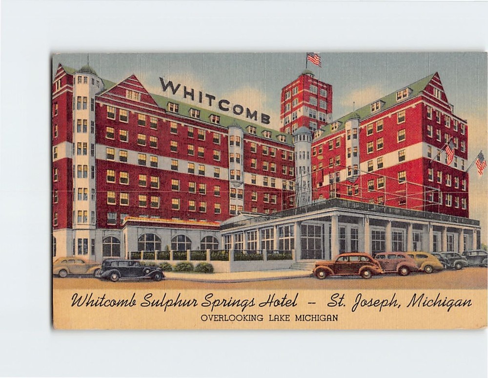 Postcard Whitcomb Sulphur Springs Hotel in St Joseph Michigan