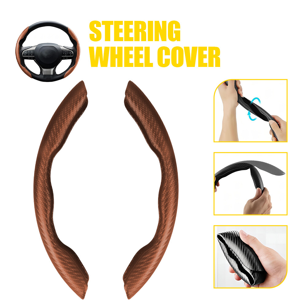 Brown Steering Wheel Booster Cover Non Slip Interior Accessories Carbon Fiber