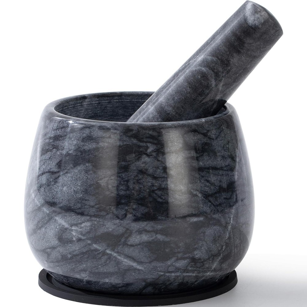 Heavy Duty Natural Marble Mortar and Pestle Set for Spice and Herb Grinding 1.5 Cup Capacity