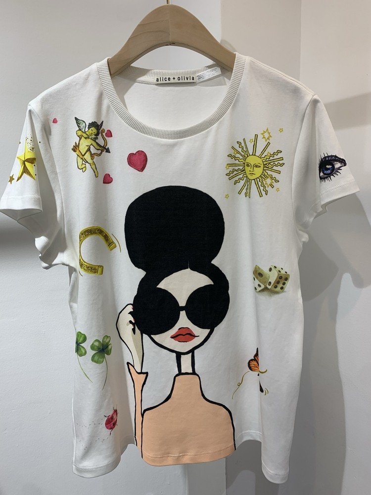 Women Alice + Olivia Cotton Round Neck Floral T-shirt Top