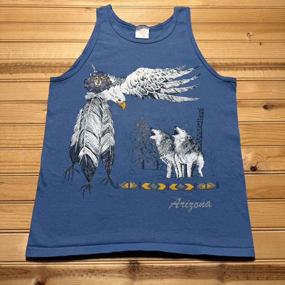 Vintage 90s Arizona Wolf Eagle Native American Graphic Tank Top USA - Medium