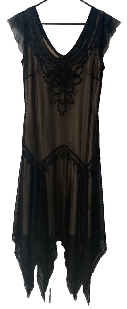 iXe vintage asymmetrical black lace midi dress - size 6 - 20s Y2K swing goth