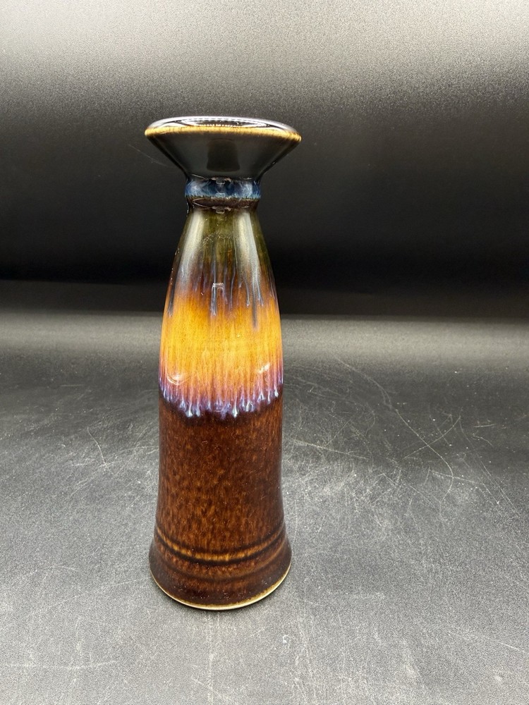 Bill Campbell Art Pottery Crystalline Bud Vase Autumnal Glaze Sig