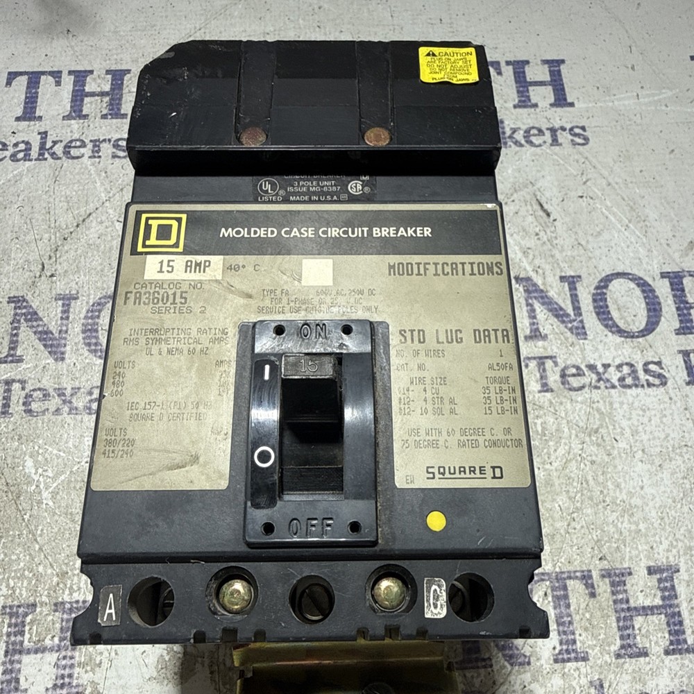 FA36015 Square D 15 Amp 600 Volt Circuit Breaker - Chipped