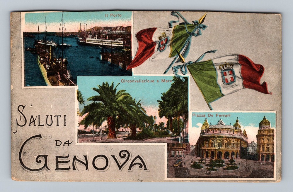 Italy- Genova Landmarks Piazza Porto Standard Souvenir Postal Vintage Postcard