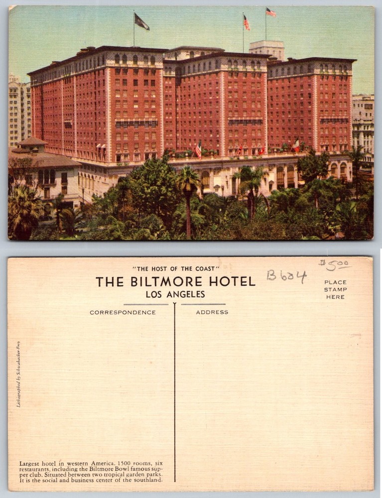 Biltmore Hotel Los Angeles CA Vintage Postcard 