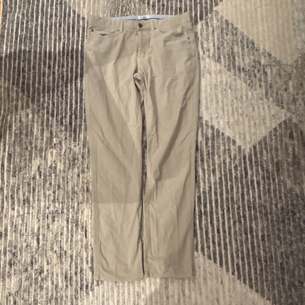 Peter Millar Men's Beige Cotton Twill Casual Pants 34 Straight Leg 5-Pocket